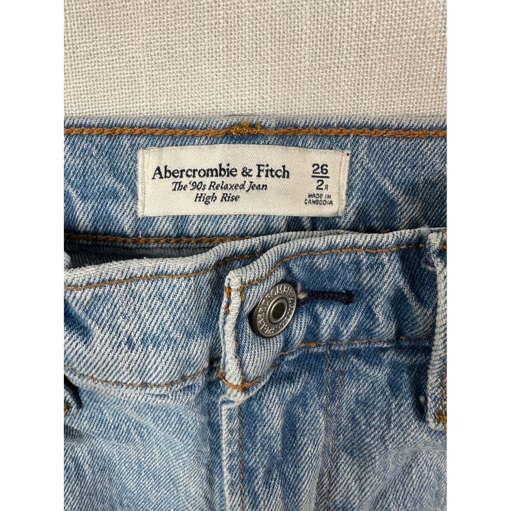 Abercrombie & Fitch The 90s Relaxed Jean High Rise Wide Leg Cuffed 26 2R Blue - Picture 4 of 8